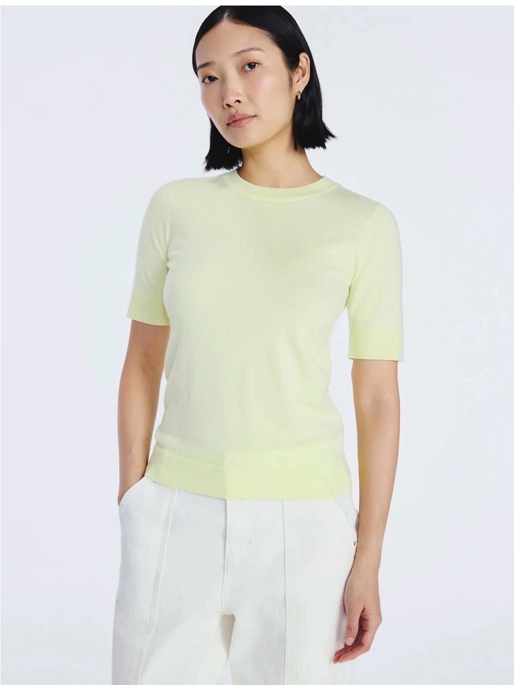 NWT free Assembly Cozy Yarn Women's Short Sleeve Crewneck Top - Light Yellow XS